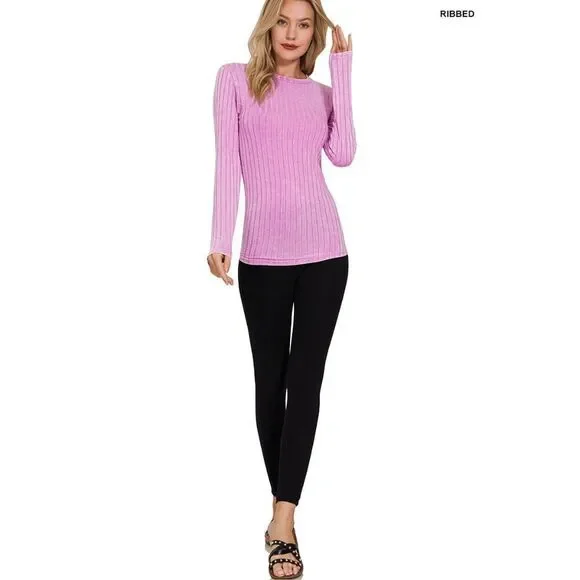 Ribbed Long Sleeve Top - Mauve - Picture 2 of 2